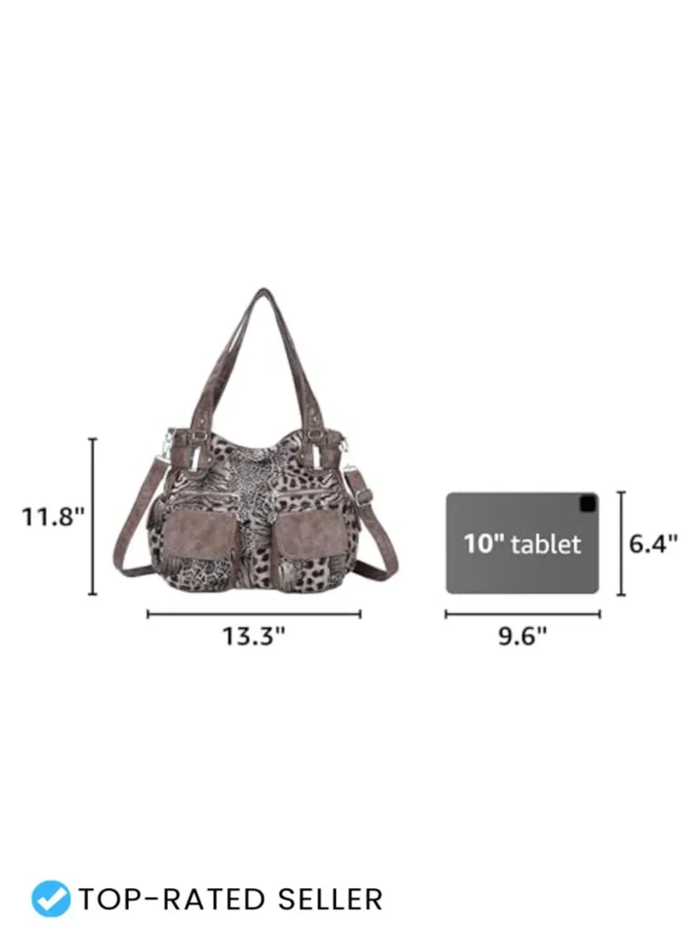 Women's Large Hobo Handbag Double Zipper Multi Pocket Washed PU Leather Purse